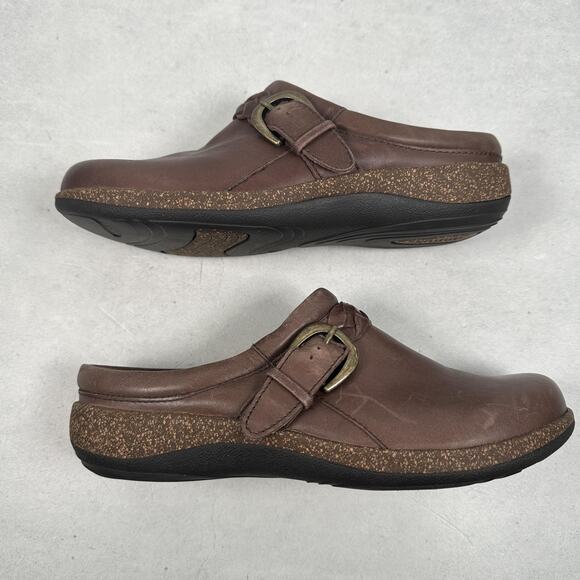 Aetrex Clog Shoes Womens Size 8 Brown Leather Braided Buckle Slip On Comfort - Picture 13 of 14